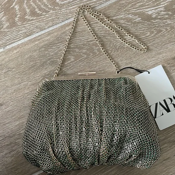 Zara gold & green shimmery chainmail bag - Picture 12 of 12